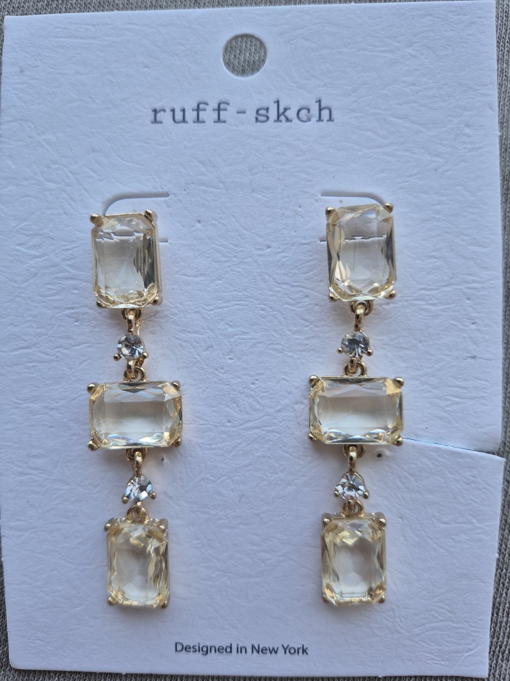 Ruff-Skch Gold Drop Earrings with Clear Champagne Stones